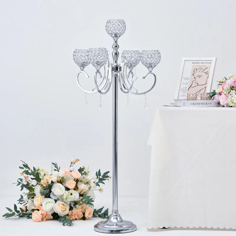 Candelabros de plata de 5 brazos Candelabros de piso 47.25 pulgadas Centros de mesa de boda altos para mesas Decoraciones de diseño elegante Cena