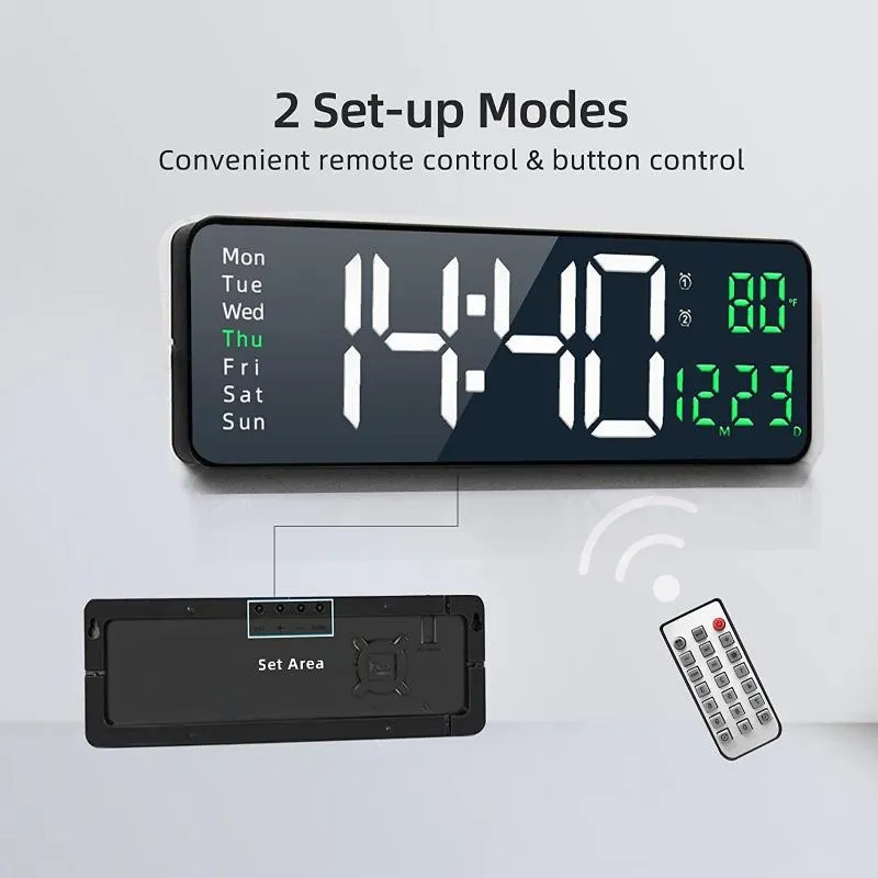 Orologi da parete 16 pollici grande orologio digitale a LED montato telecomando temperatura data display settimanale timer doppio allarme