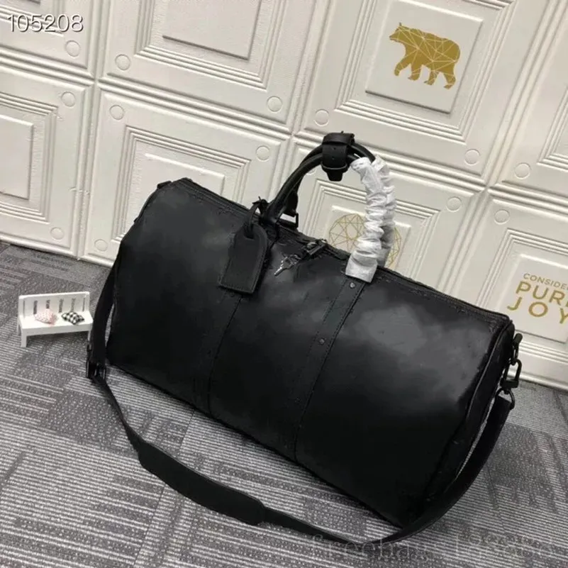 Designer Duffel Bag Black Embossed Luxury Large Capacity 50cm Travel Sales Women Mens Leather