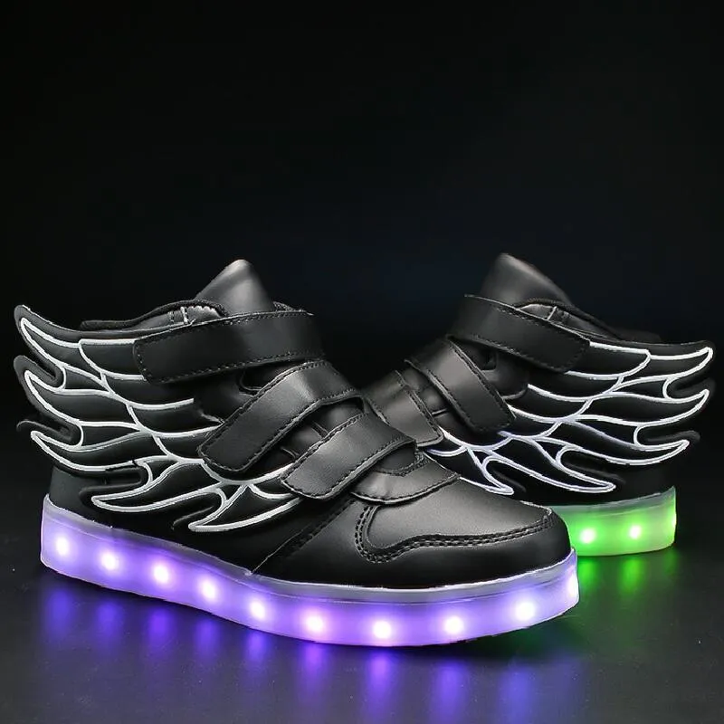 Tênis TioJerry Crianças Sapatos Iluminados com Asa Crianças Led Sapatos Meninos Meninas Tênis Brilhantes Luminosos Carregamento USB Sapatos da Moda para Meninos 230804