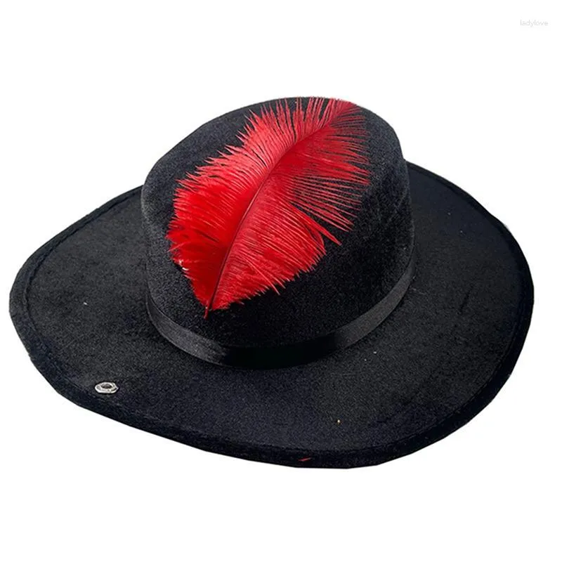 Bérets femmes hommes Pirate chapeau avec plumes chapeaux de fête jeu de rôle mascarade Cosplay accessoires de déguisement accessoire élégant dentelle noire