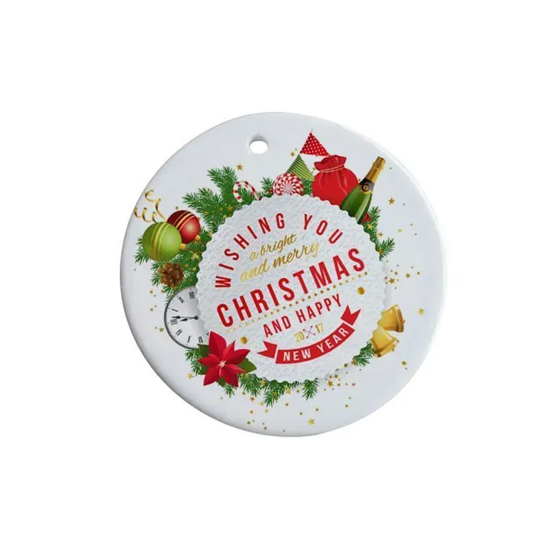 3 inch Christmas Round Sublimation Blank Ceramic Pendant Circle Custom Ornaments Xmas Tree Decor Double Sided Printing Wholesale EE