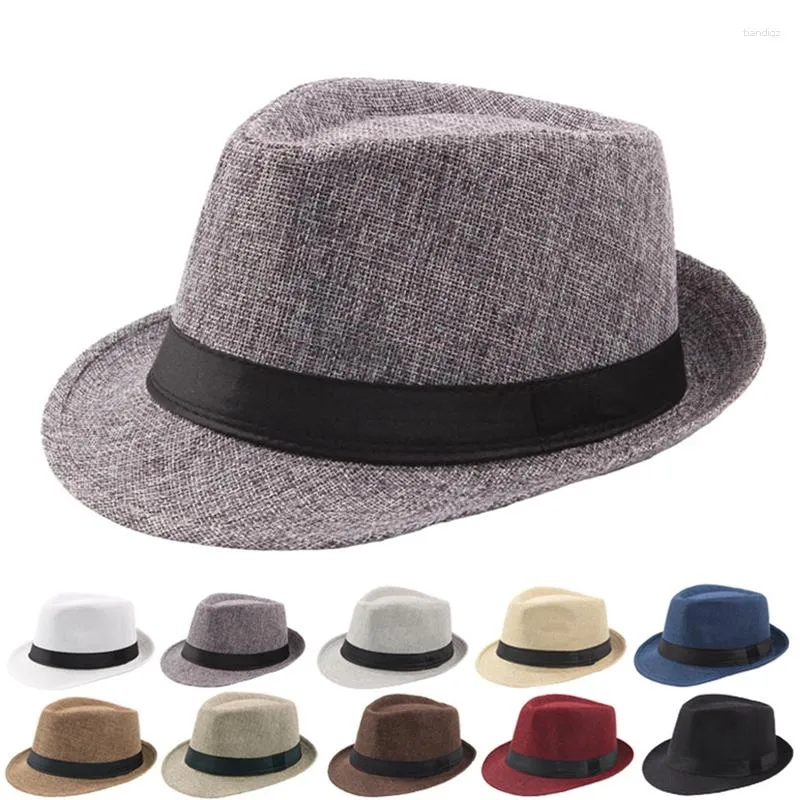 BERETS 남자 남자 여자 밀짚 Fedora 모자 트리비 쿠바 선지 캡 파나마 짧은 챙 피어 꽃 여름