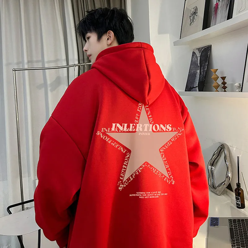 Yili Wang designer Red Heavyweight Sise Full Backed Star Sweatshirt Men's Spring and Autumn Overszie Vibe Hoodie