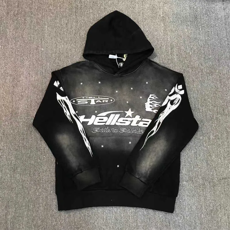 Мужские толстовки с капюшоном Hellstar Extra Large Vintage Wash Black Hoodie High Street 1 1 Спортивная толстовка с принтом T230921