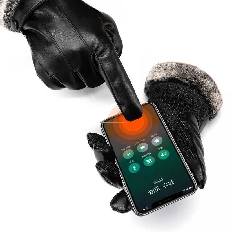Gants Homme BISON DENIM Cuir PU écran Tactile Hiver Chaud - Taille S à XXL Noir