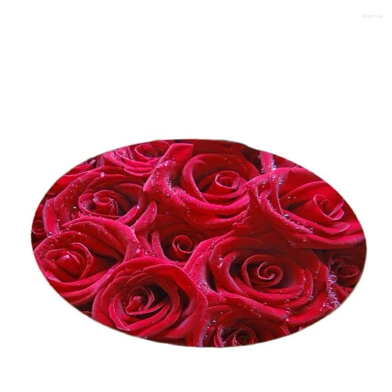 Tapetes Lovely Blossom Fresh Red Rose Sala de Estar Mesa de Chá Tapete Redondo Criativo 3D Tapete de Casamento