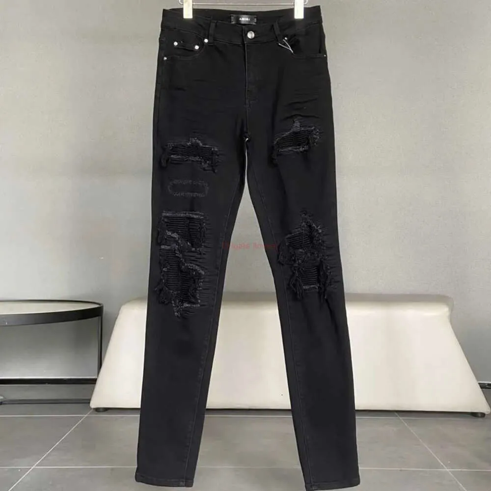 Designer Clothing Amires Jeans Denim Pants ins High Street Black Wash Zniszczono jeansy Amas Mash Mash