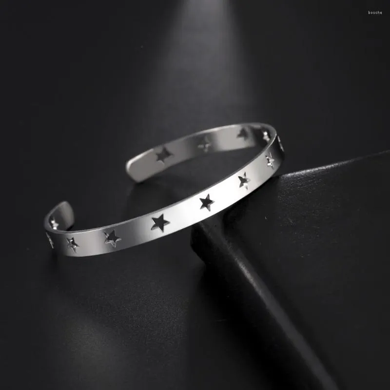 Bangle Light Luxury Hollow Star Bangles For Man Women Stainless Steel Open Hand Bracelets Bohemian Lovely Jewelry Valentine's Day Gifts