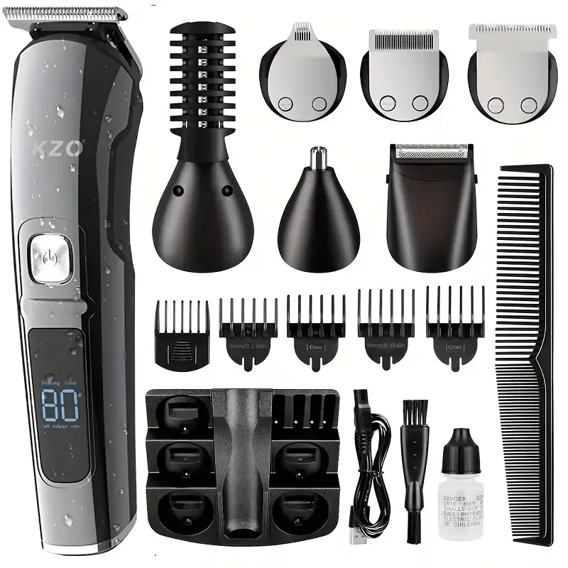 Aparador de barba para homens Kit de aparar barba com aparador de cabelo, barbeador elétrico, bigode à prova d'água, rosto, nariz, orelha, bolas, barbeadores corporais