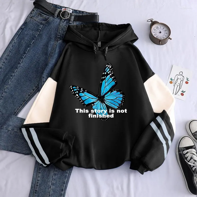 Mannen Truien Blauwe Vlinder Cartoon Gedrukt Hoodie Y2k Mode Vrouwen Mannen Slogan Dit Verhaal Is Niet Afgewerkt Grafische Sweatshirts