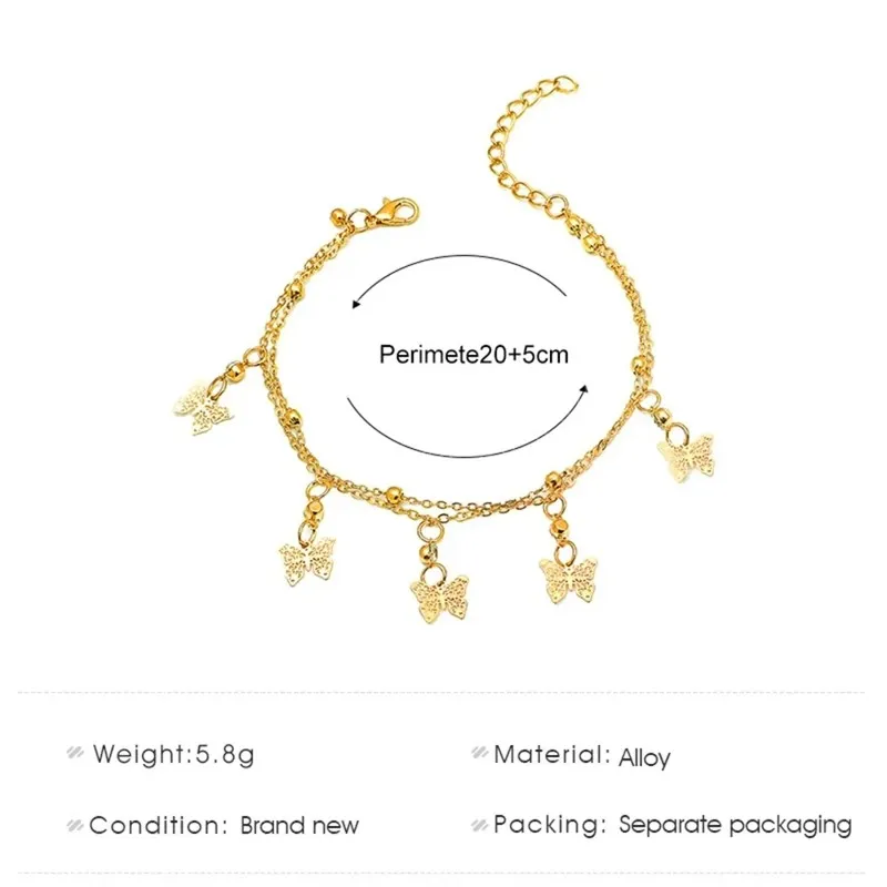 Charme or strass papillon pendentif cheville Bracelet Double couche pied chaîne pour femmes été plage bijoux accessoires