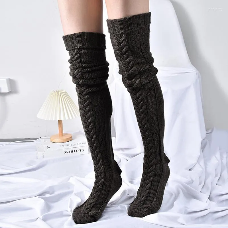 Damensocken, warme gestrickte Oberschenkelhohe Stiefel für Damen, extra lange Winterstrümpfe über dem Knie