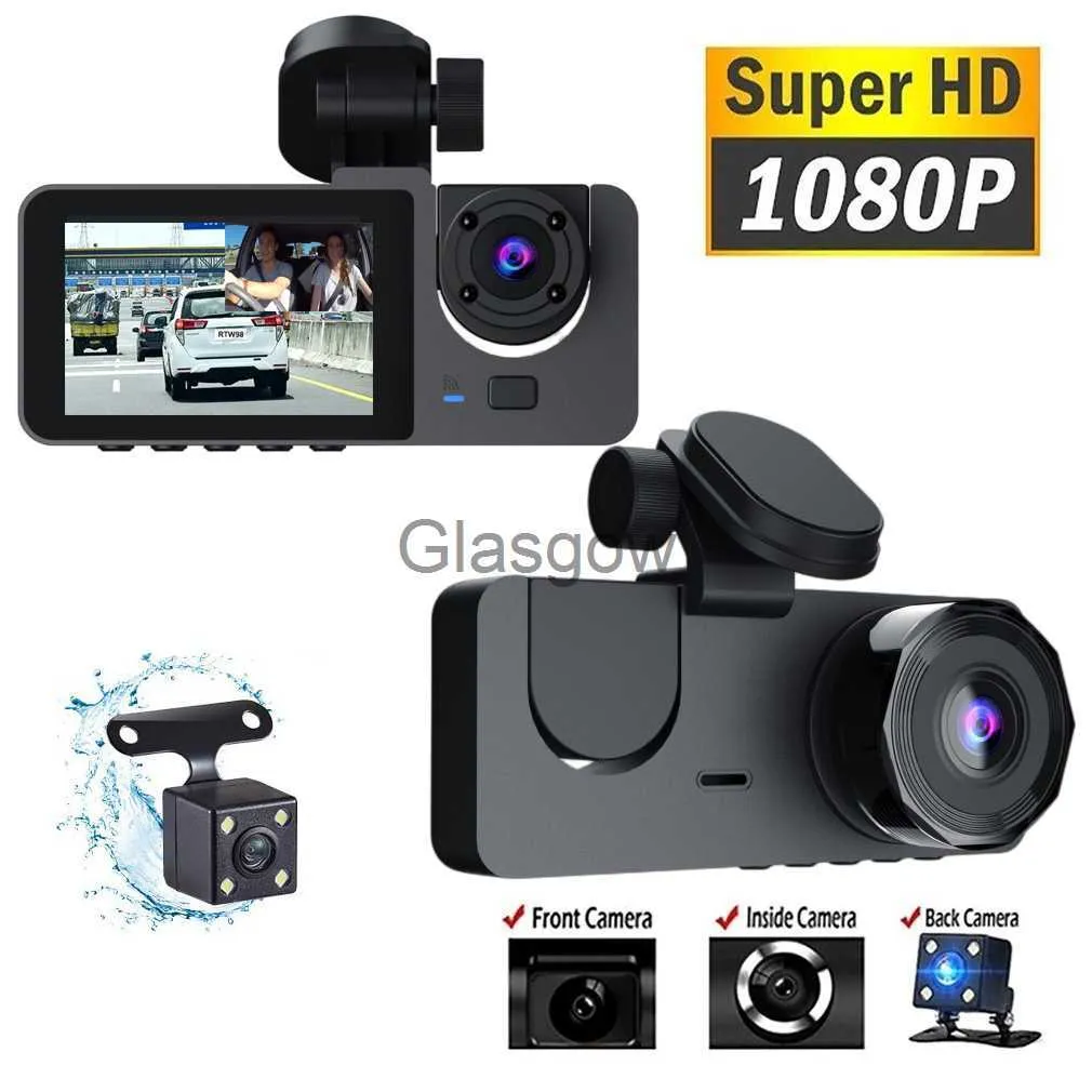 Car DVRS 3 Camera Lens Car DVR 3 Channel Dash Cam HD الأمامي وداخل Carbin Dash Camera Dual Lens Dashcam مسجل أسود X0804 X0804