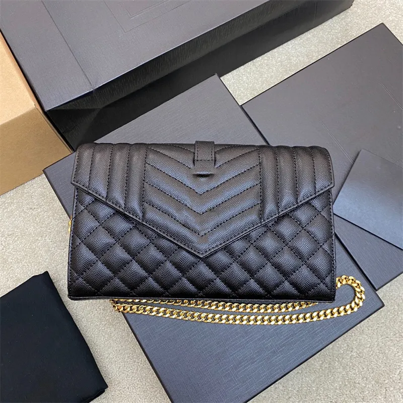 Designer Clutch Handbags Woc Envelope Genuine Leather Caviar Bags Wallet on Chain Purse Fashion Lady Shoulder Bag Women Handbag