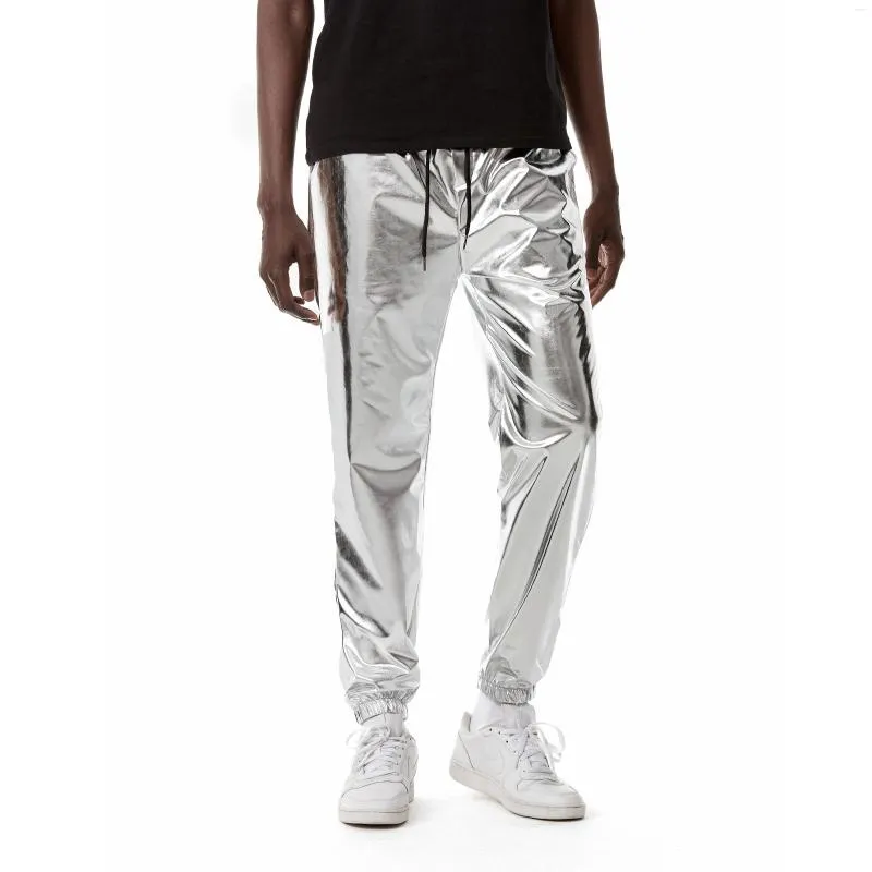 Herren-Hosen, silberfarben, metallisch, glänzend, Jogginghose, Wet-Look, Hiphop, Punk, DJ, Nachtclub, Partykleidung, lässige holografische Jogger-Hose, Herren, XXXL