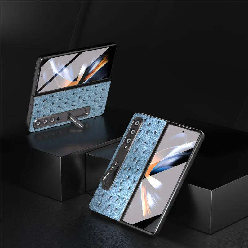 Luksusowy oryginalny skórzany vogue telefon do Samsung Galaxy Folding Z Fold3 Fold4 Fold5 5G Trwałe pełne ochronne wzór strusia membranowa powłoka