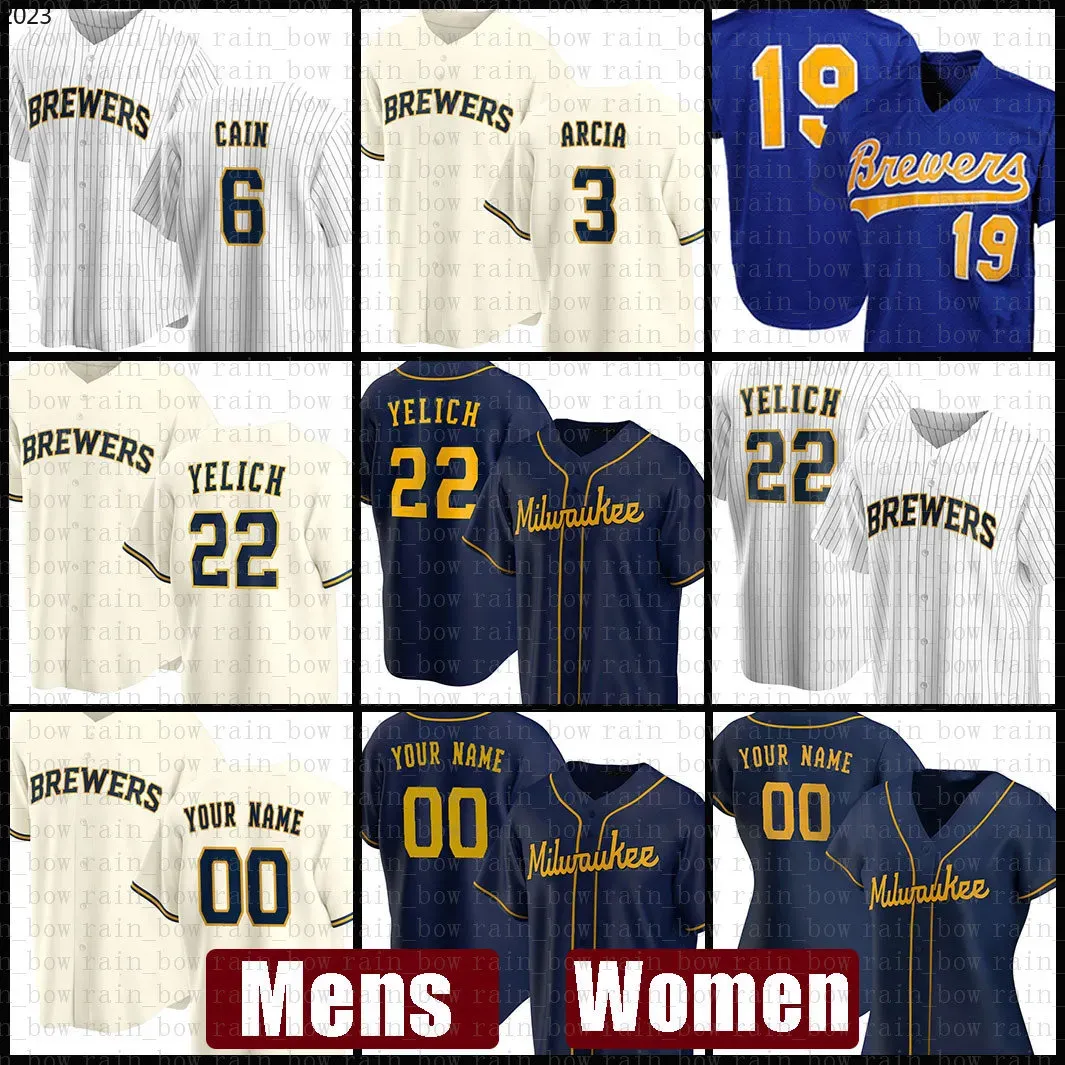 Anpassade män Kvinnor Youth Kids Milwaukee''Brewers''Women Baseball Jersey 22 Christian Yelich Custom 19 Robin Yount 8 Ryan Braun 7 Eric Thames 6 Lorenzo Cain