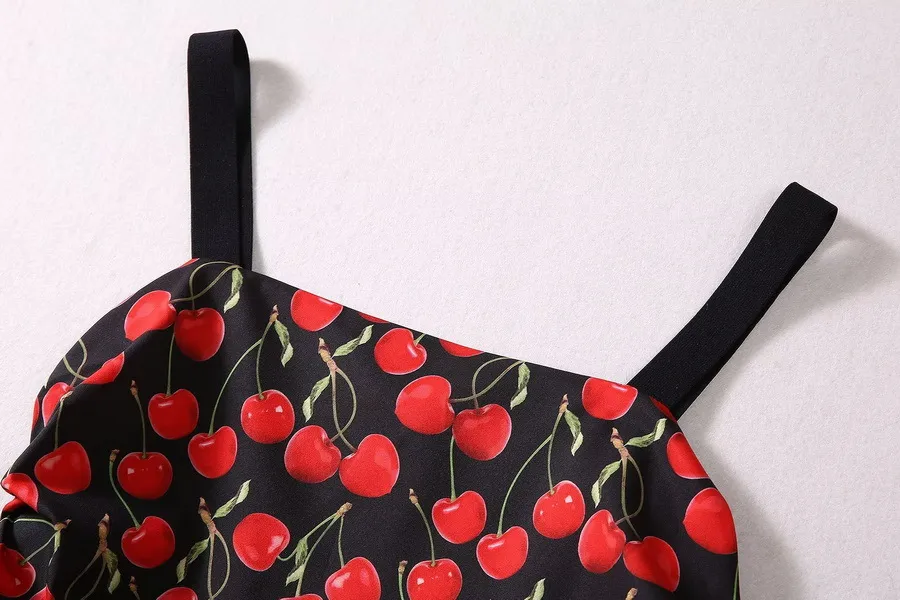 Autumn Black Floral Cherry Print Sleeveless Square Neck Panelled Midi Dress  Plus Size XXL from Dhgate Basic & Casual Dresses - price 58.23