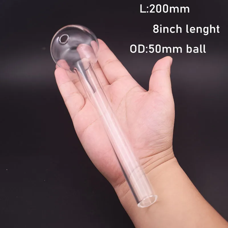 2pcs Jumbo Glass Oil Burner Pipe 200mm 50mm Ball Clear Color Alta qualità Spessa Pyrex Mano Tubi di fumo Trasparente Great Tube Tubi Oil Nail Tips