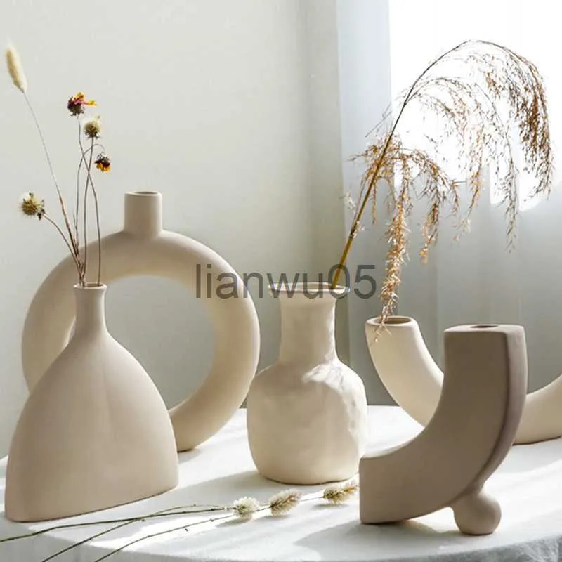 Jarrones de flores secas para decoración de sala de estar, jarrones  nórdicos de lujo estéticos de