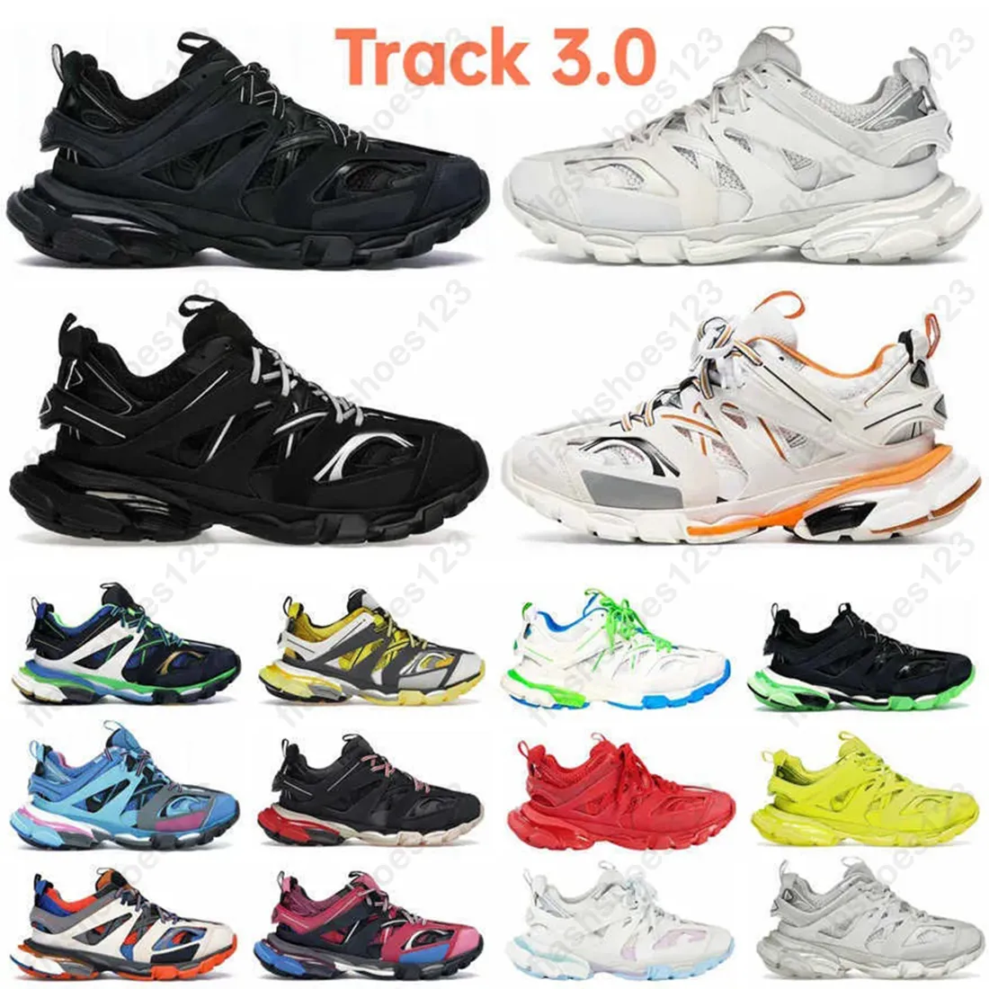 Designer Womens Mens Shoes Track 3 3.0 Sneakers Luxury Trainers Triple Black Black Blue Orange Yellow Green Tess.S. Gomma spårar sportskosstorlek 35-45