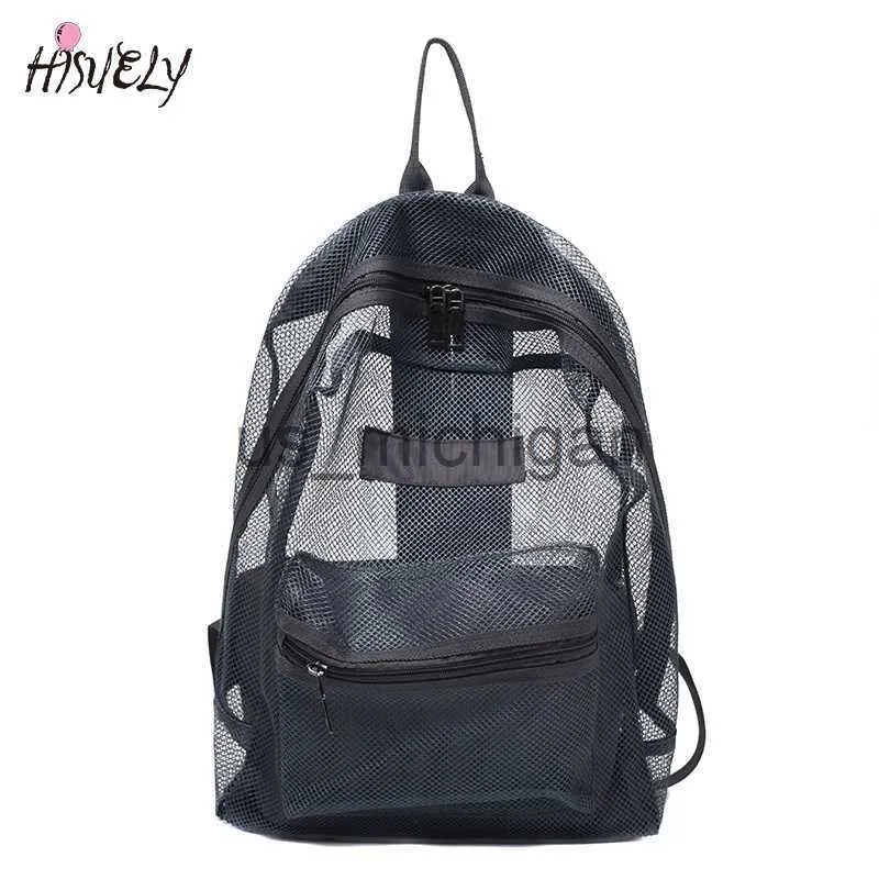 Mochila 2023 nova moda feminina transparente mochila de malha para meninos e meninas leve mochila de viagem preta bolsa de estudante J230806