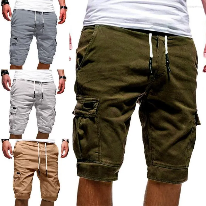 Erkekler Kot 2023 Şort Kargo Serin Yaz Düz Renk Çok Cepleri Jogger Gevşek Drawstring Artı Beden Erkek Kısa Pantolon