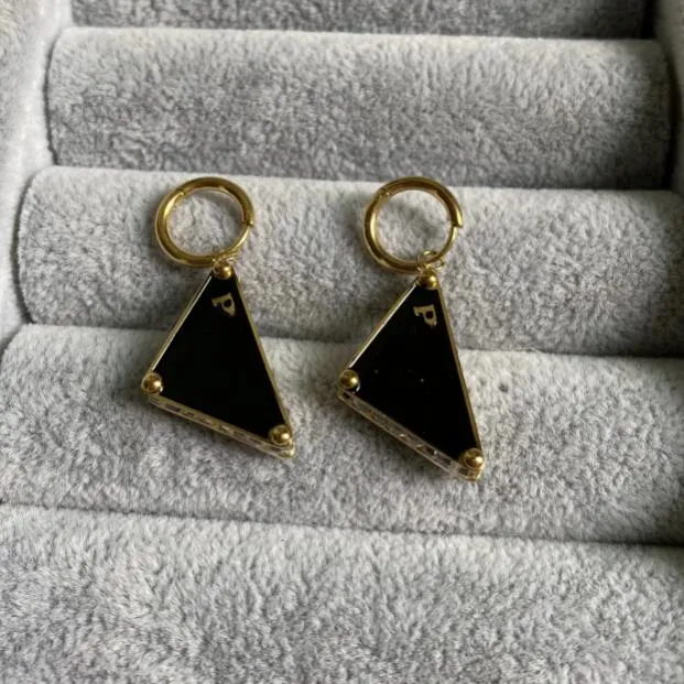 Triangle symbol design Black nail ring for women 18K gold silver letter logo carved pendant earrings for girls wedding jewelry gifts