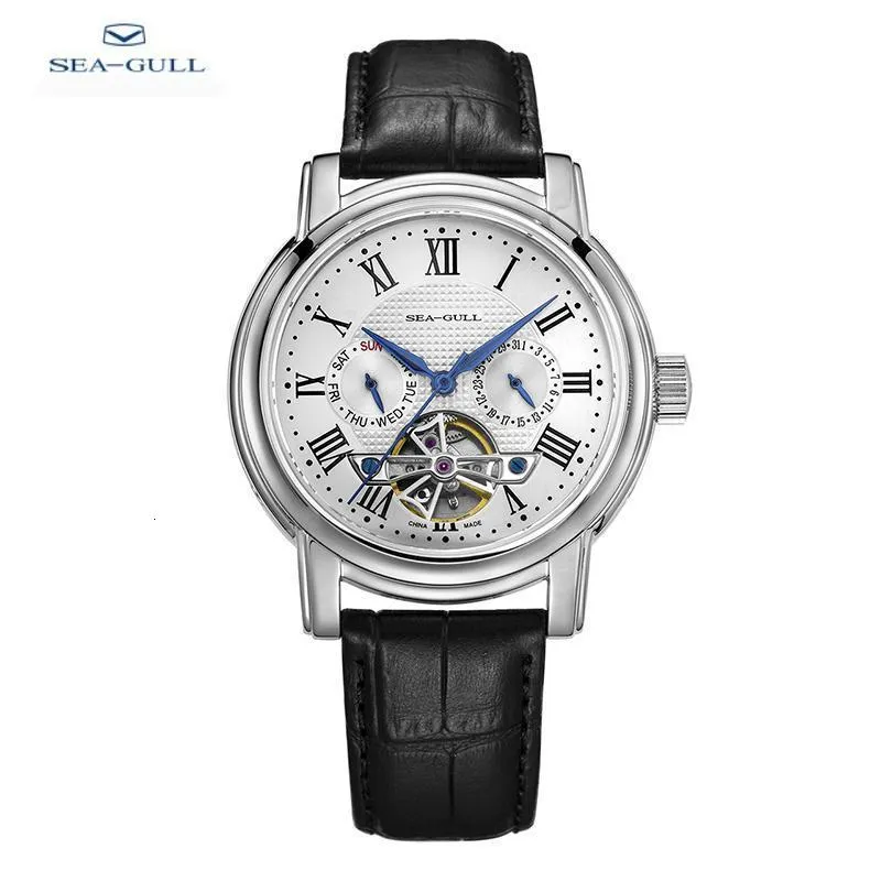 Relógios de pulso Seagull Men's Watch Relógio de pulso mecânico automático multifuncional com volante oco Business Simple Watch D819.622 230804