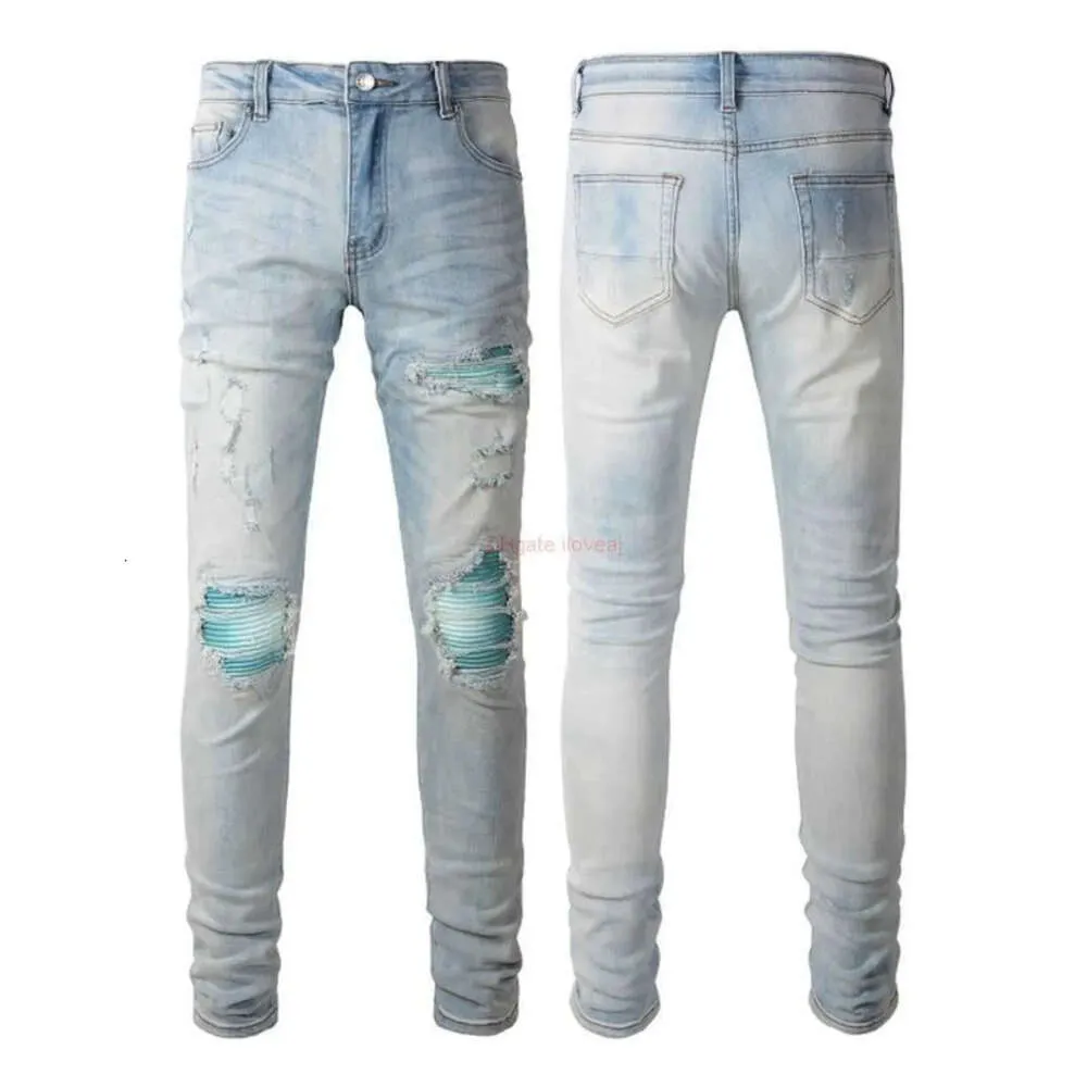 Designer Clothing Amires Jeans Denim Pants Trend Amies High Street Fashion Distressed Light Blue Jeans Fashion Mens Womens Slim Fit50