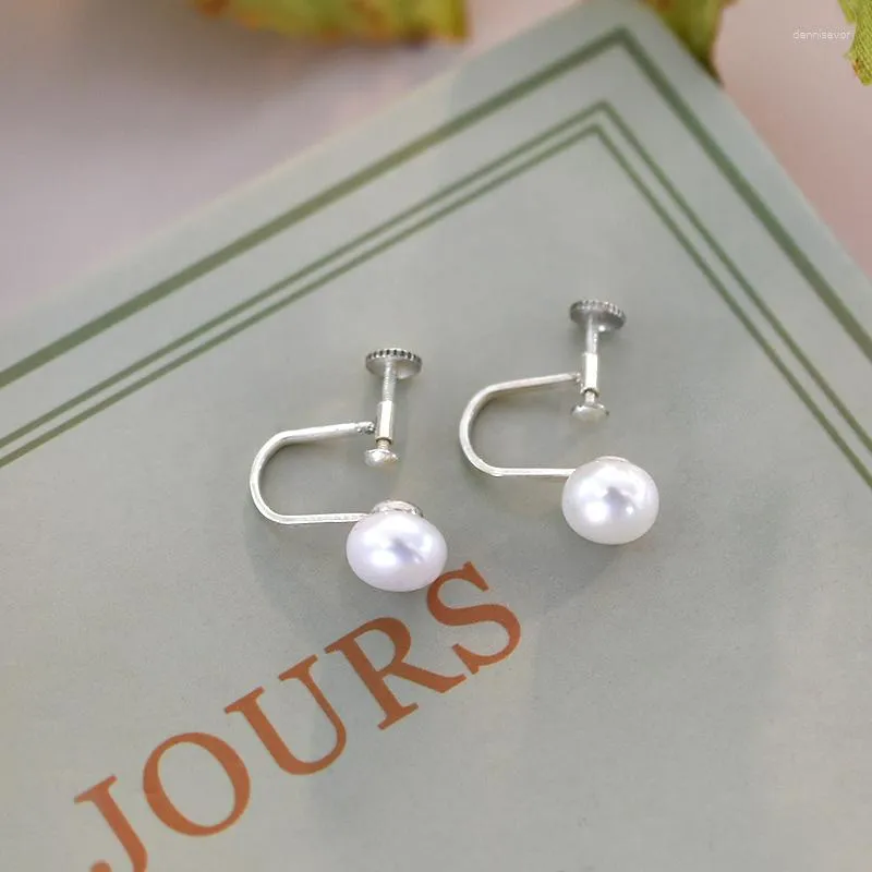 Boucles d'oreilles Backs 925 Sterling Silver Natural Freshwater Pearl Clip d'oreille pour les femmes Tendance Style coréen