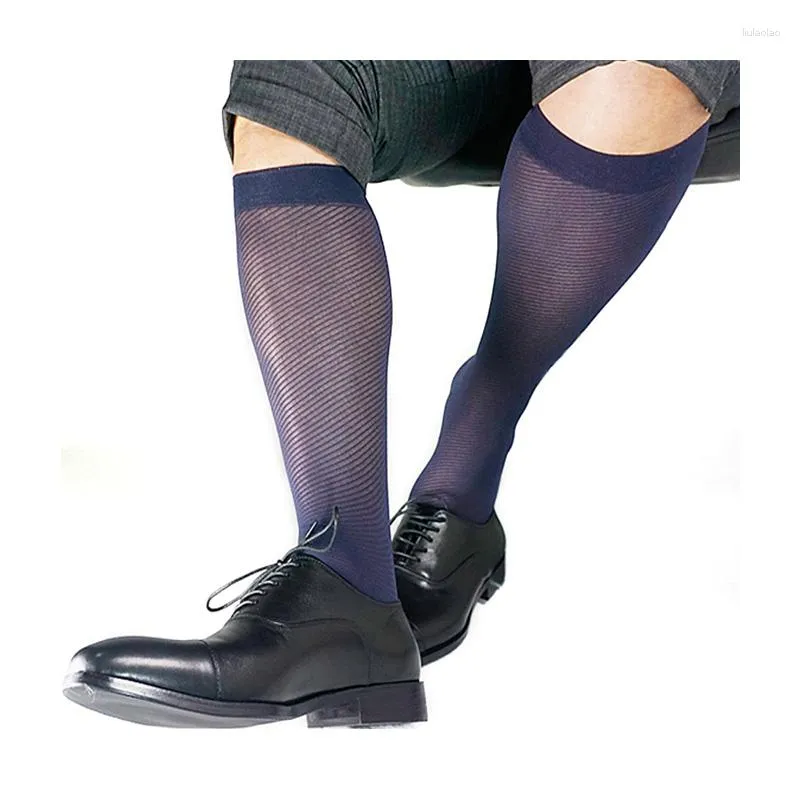 Chaussettes pour hommes affaires hommes Nylon soie haute élastique Sexy transparent mince mâle Gay fétiche Collection tuyau bas motif Sox