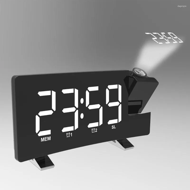 Tafelklokken FM-radio Digitale LED-klok Snooze Alarmtimer Roterende achtergrondverlichting Projector USB-projectie