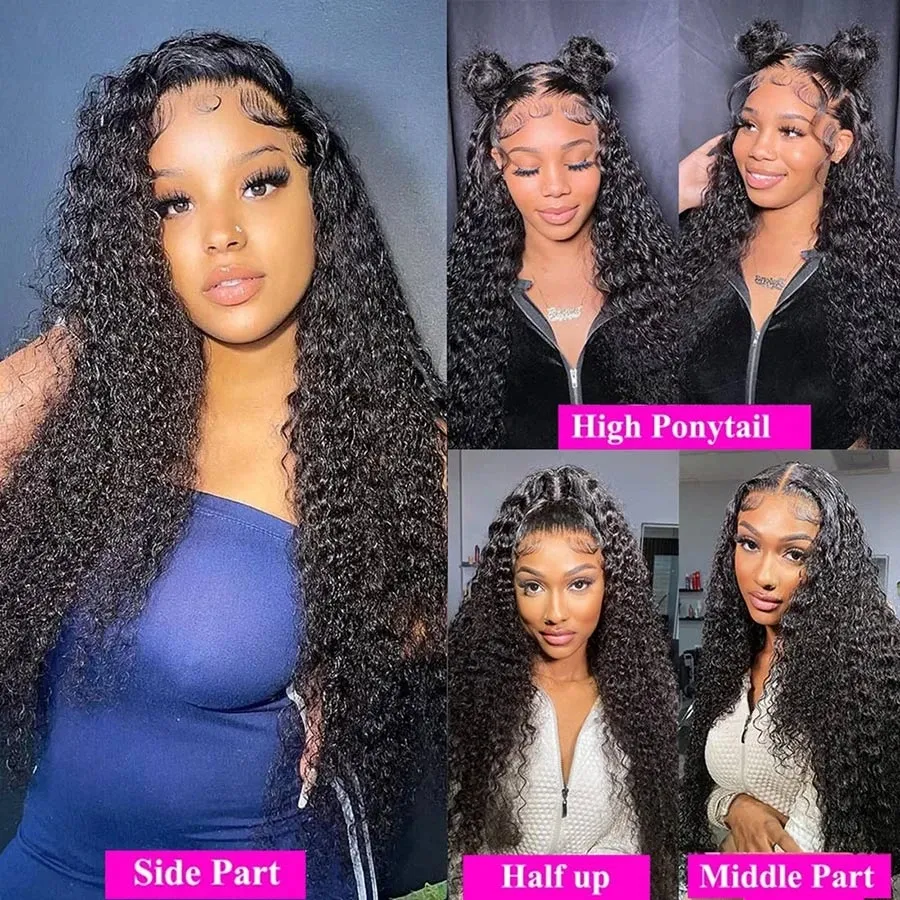 13x4 Kinky Curly Lace Front Wig 180 Densité Transparent Lace Front Brésilien Perruques de Cheveux Humains pour les Femmes Noires 32 34 Pouce Jarin