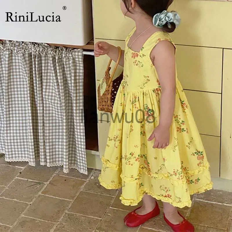 Flickans klänningar Rinilucia Summer Toddler Girl Clothes Floral Beach Dresses Cute O Neck Sleeveless Cotton Sweet Korean Style Dress X0806