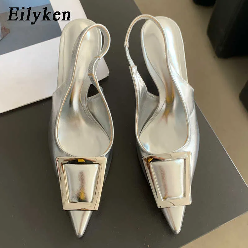 Sandals Eilyken 2023 Spring New Brand Women Pumps Snadal Fashion Square Buckle Shallow Slip On Slingback Pointed Toe Dress Shoes J230806