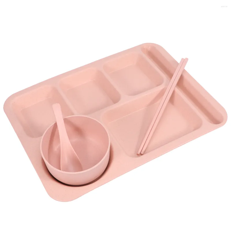 Set di stoviglie Piatti Set Cucchiaio Bacchette Vassoio rettangolare diviso per cena Ciotola infrangibile per riso Cereali Noodle Zuppa Insalata Casa