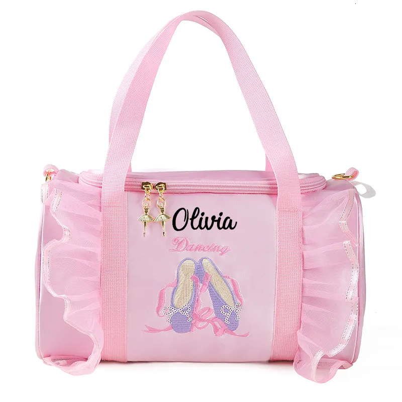 Bolsas de mão personalizadas para crianças bolsa de dança para meninas bolsa de bailarina mochila de renda rosa para aula de balé crossbody nome bordado bolsa de balé 230804