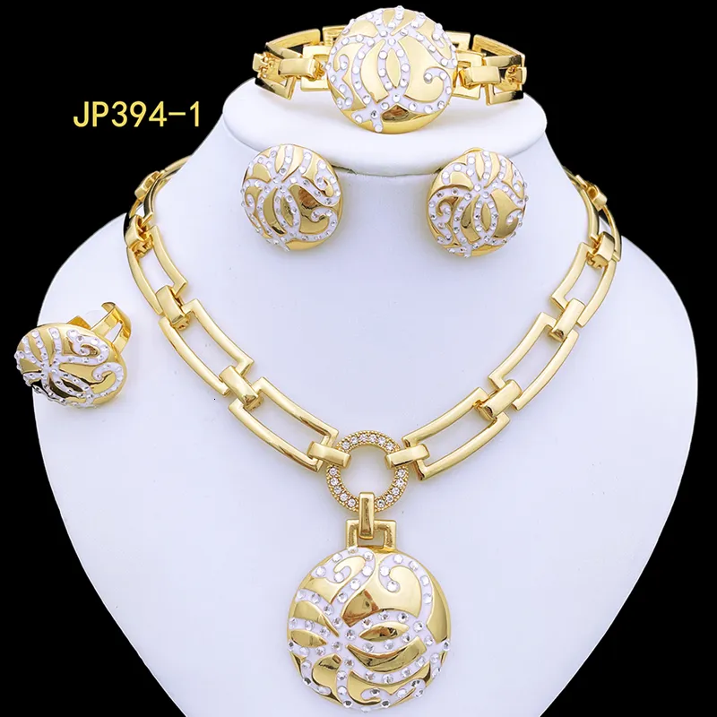 Ensembles de bijoux de mariage italien plaqué or 18 carats ensemble de luxe femmes colliers boucles d'oreilles bague Bracelet Dubai accessoires de fête 230804