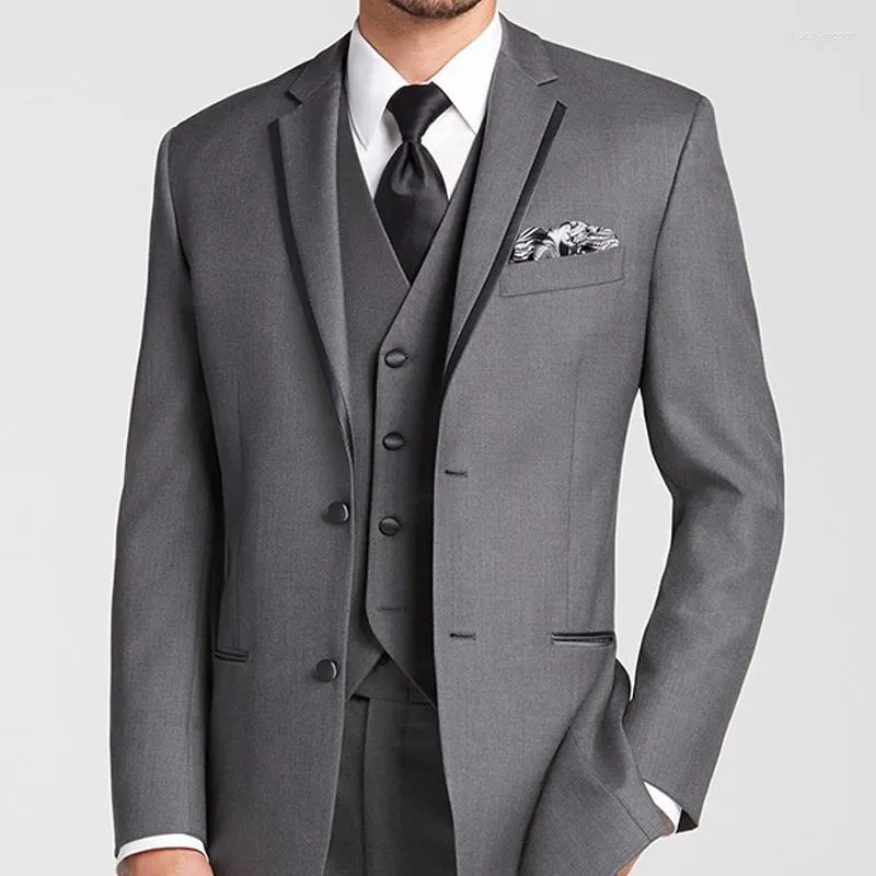 Men's Suits Gray Business Wedding Tuxedo For Groom 3 Piece Custom Man With Pants Male Fashion Costume Jacket Waistcoat