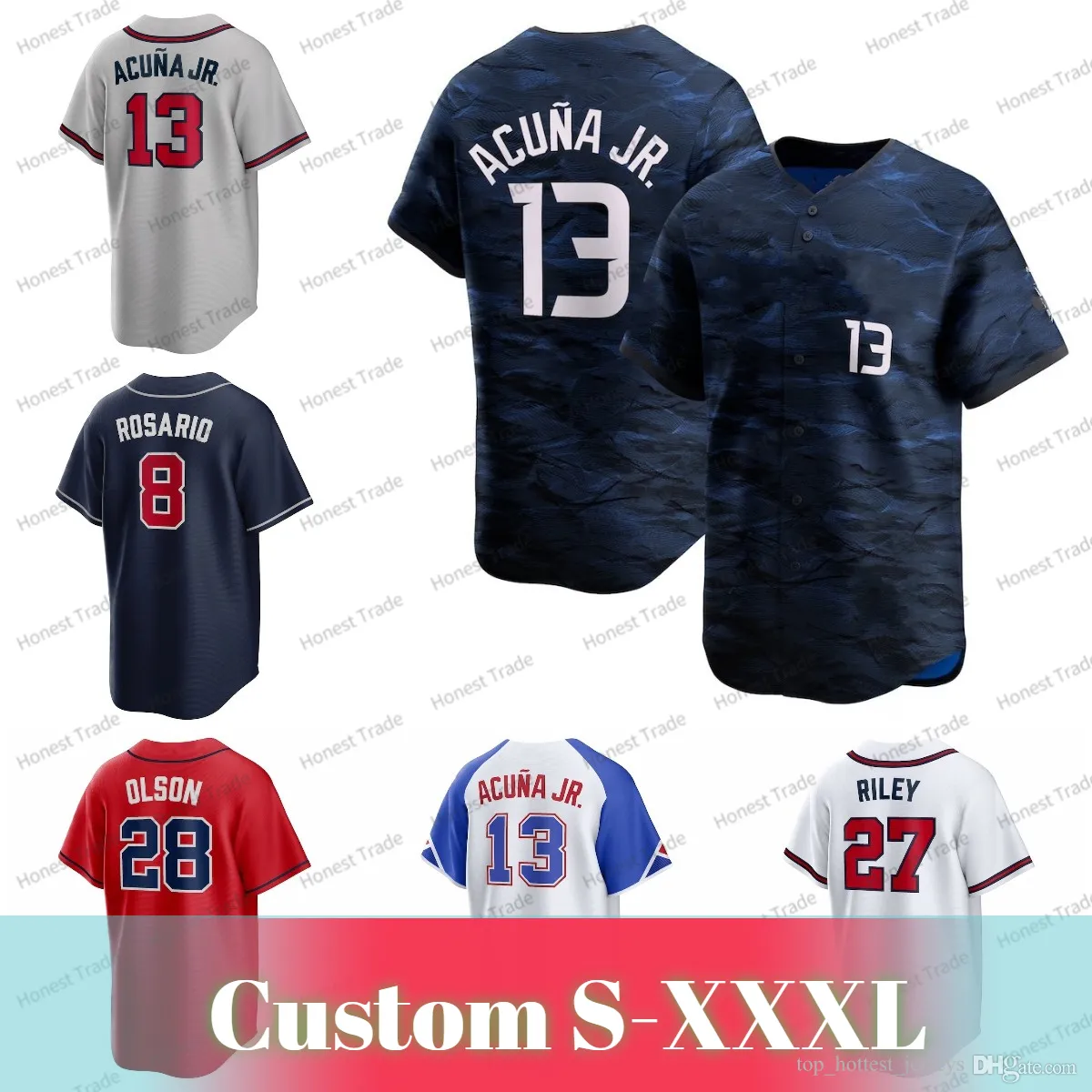 Youth 13 Ronald Acuna Jr. Baseball Jersey Murphy H.Aaron Travis Arnaud
