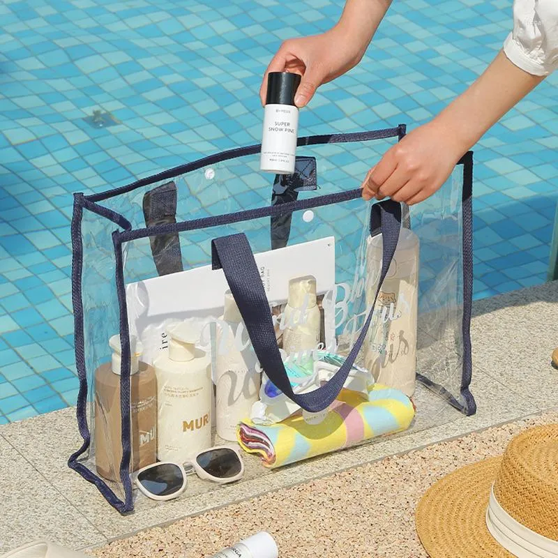 Sacs de rangement été multifonctionnel PVC étanche sac de natation Transparent grande capacité Portable extérieur plage articles de toilette sac à main