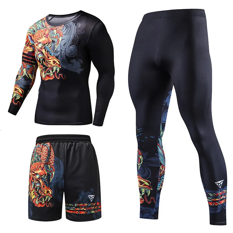 Mens Tracksuits Chinese Style Men 3 -stycken outfit Set Printe Gym Fitness Sports 3 i 1 kostym som kör jogging sport slitage träning 230804