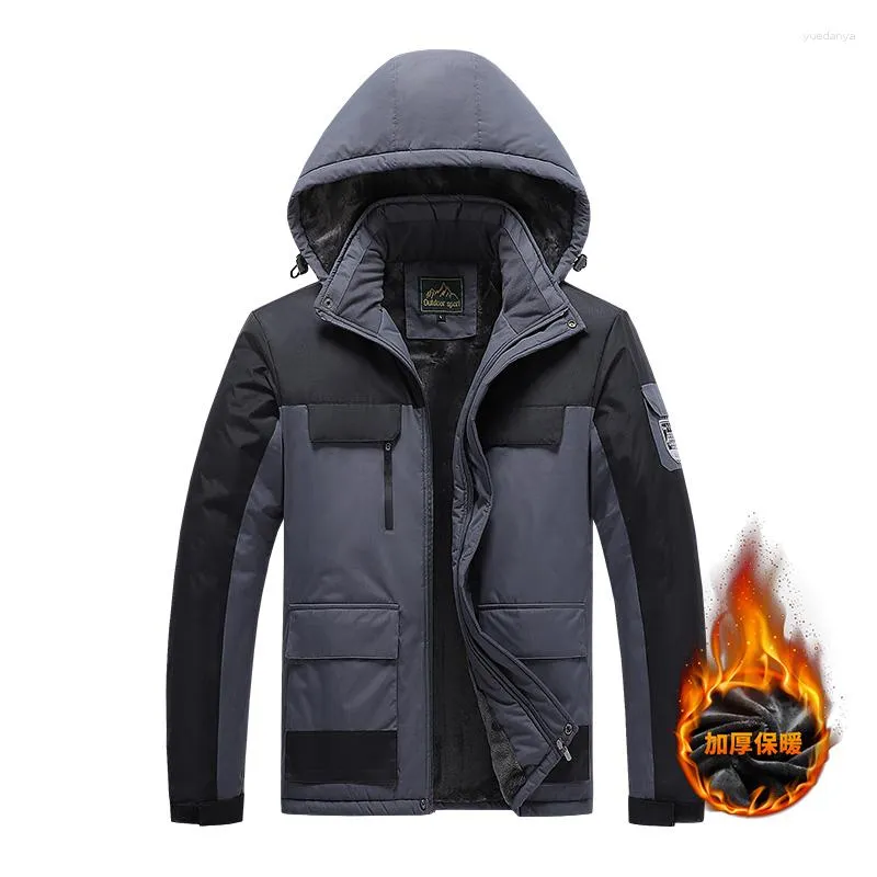 Herrenjacken Fleecefutter Berg Winter Herren Wandern verdicken Kapuze Outdoor Hut abnehmbare Mäntel Outwear Übergröße 8XL