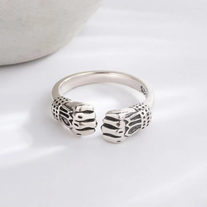 Pierścienie klastra 925 Sterling Srebrny prosty kształt rąk dla kobiet geometryczna moda Otwarta Ręcznie robiona biżuteria na imprezę Alergię