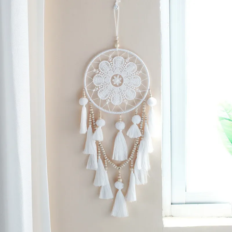 Decorative Objects Figurines 1Pcs Handmade Dream Catcher Indian Style Woven Wall Hanging Decoration White Dreamcatcher Wedding Party Hanging Decor 230804