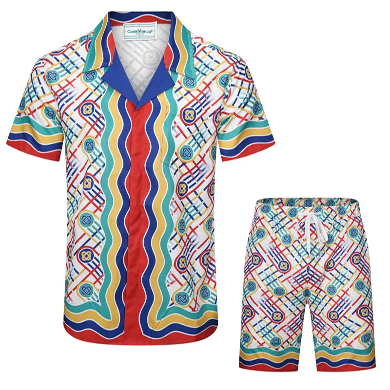 Männer Trainingsanzüge Casablanca Bunte Ring Schnalle Druck Mesh Shortpant Shirt Set Männer Frauen Hohe Qualität Hawaii Strand Urlaub Surf Anzug 230804