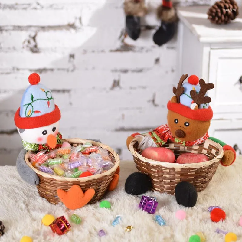 Christmas Decorations Santa Snowman Candy Bamboo Basket Gift Supplies Festive Atmosphere Decoration