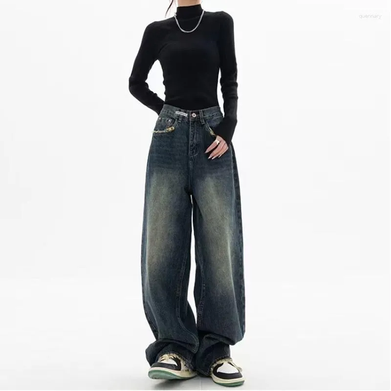 Vrouwen Jeans Vintage Streetwear Wijde Pijpen Denim Broek Vrouwen Harajuku Hoge Taille Rechte Broek Mode Femme Baggy Y2k